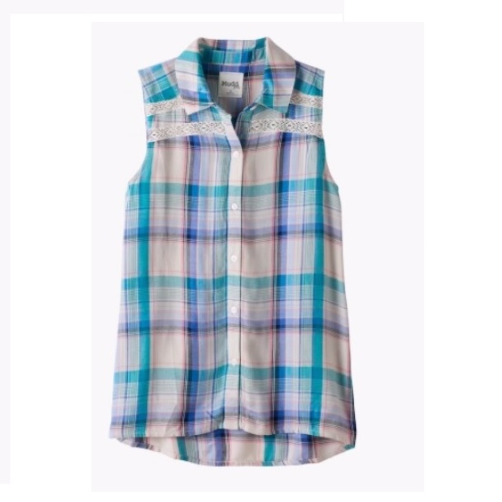 Mudd Button Front Plaid Sleeveless Top 16